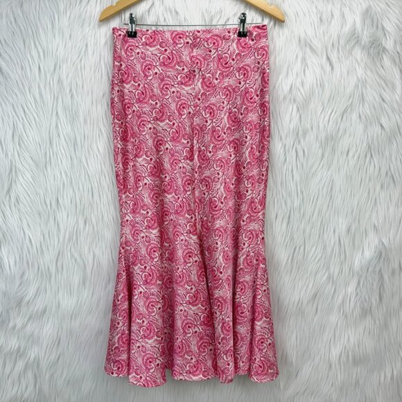 J. Crew Silky Flare Slip Skirt Pink Dandelion Swirl Sz S Trumpet‎ Midi Coquette - Picture 7 of 16